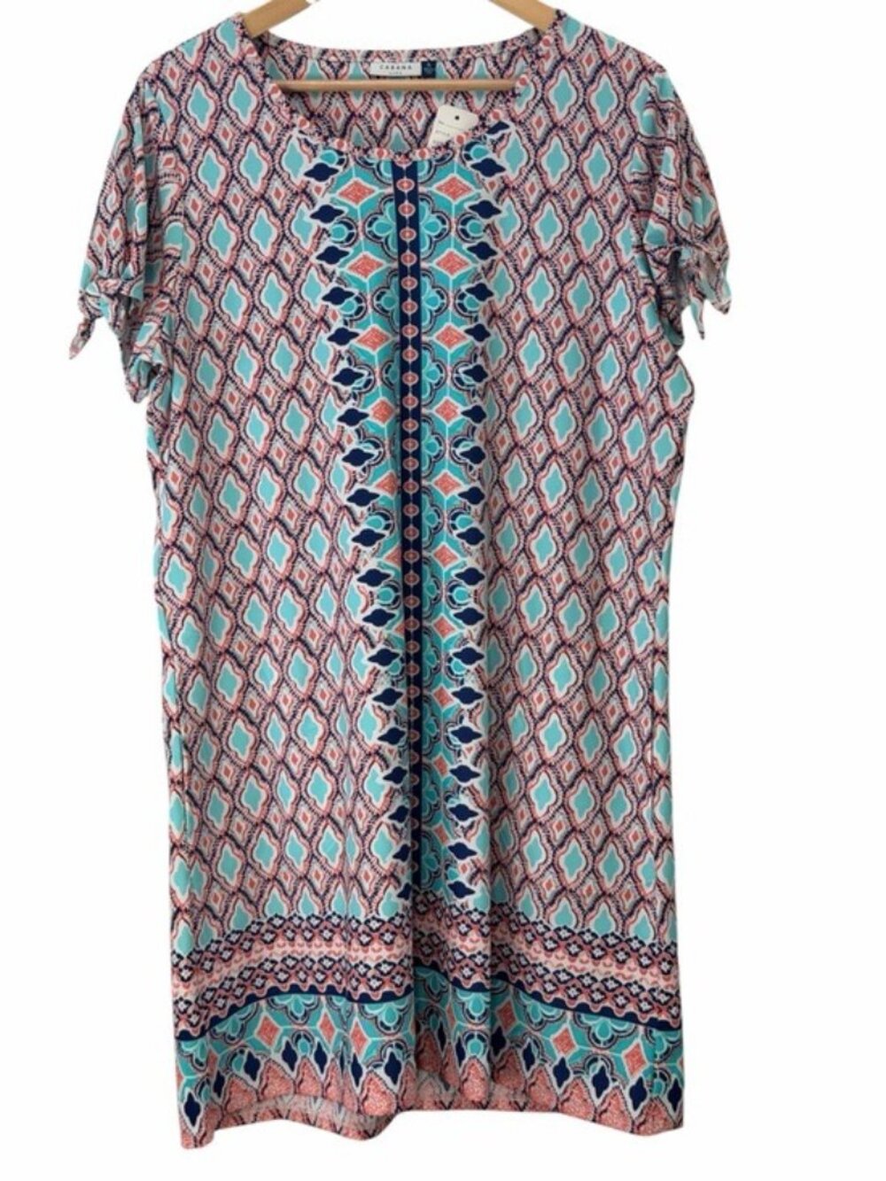 Cabana Life Aqua, Coral & Navy Geometric Midi Dress